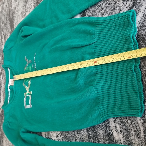 (S) DKNY Jeans Knitted Sweater Metallic Lettering Jewel Tone Logo Graphic - Picture 3 of 10